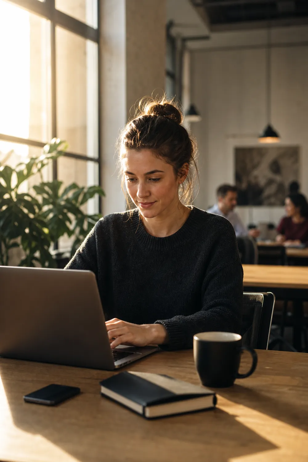 Freelancer reviewing overdue invoices on a laptop beside a notebook and coffee