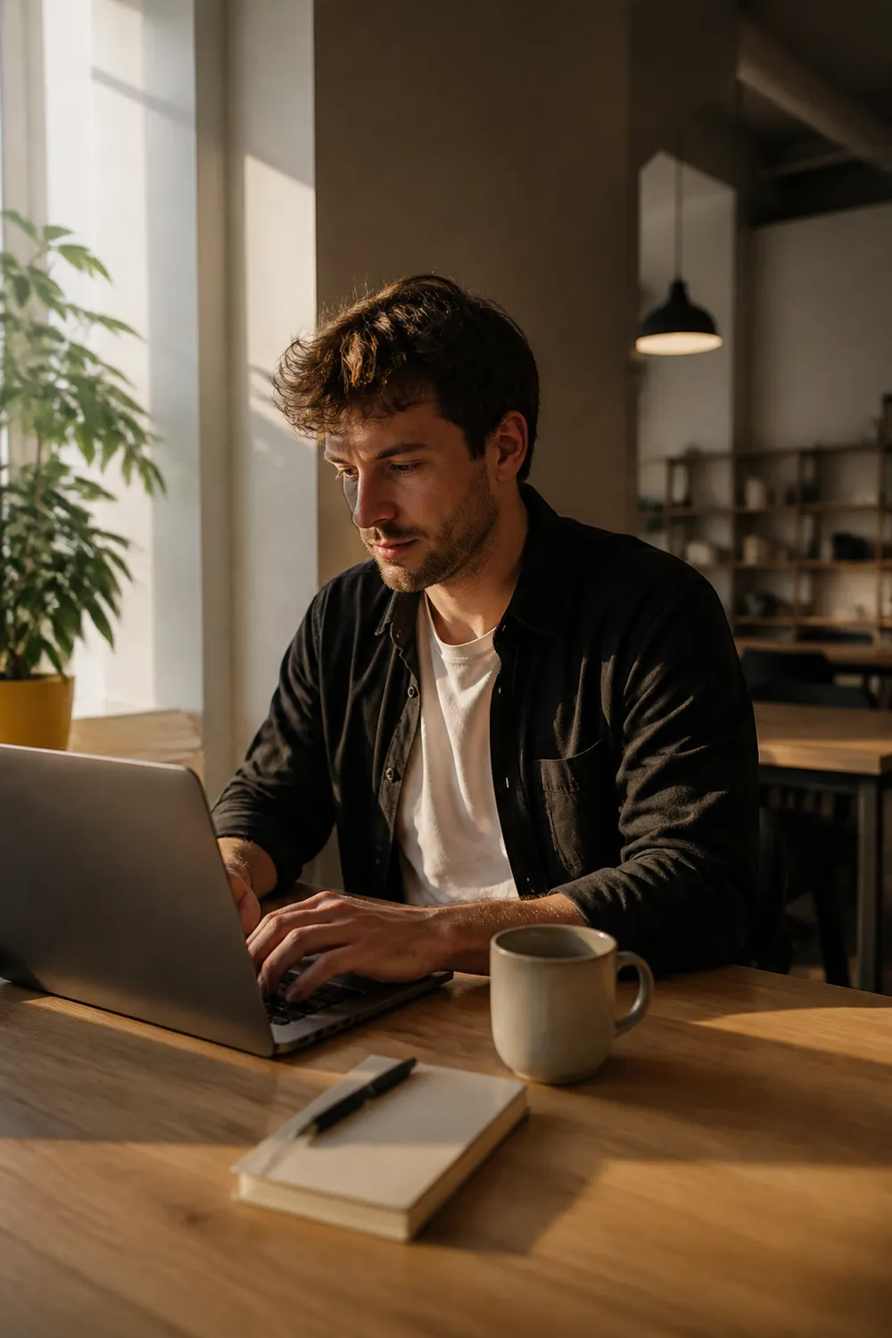 Freelancer reviewing overdue invoices and laptop on desk